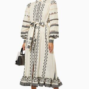 Women Moira Midi Shirt Dress | Padded Shoulders, Long Puff Sleeves, Ruffles